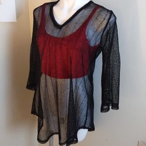 Black sparkle net beach pool party coverup Medium Offers welcome